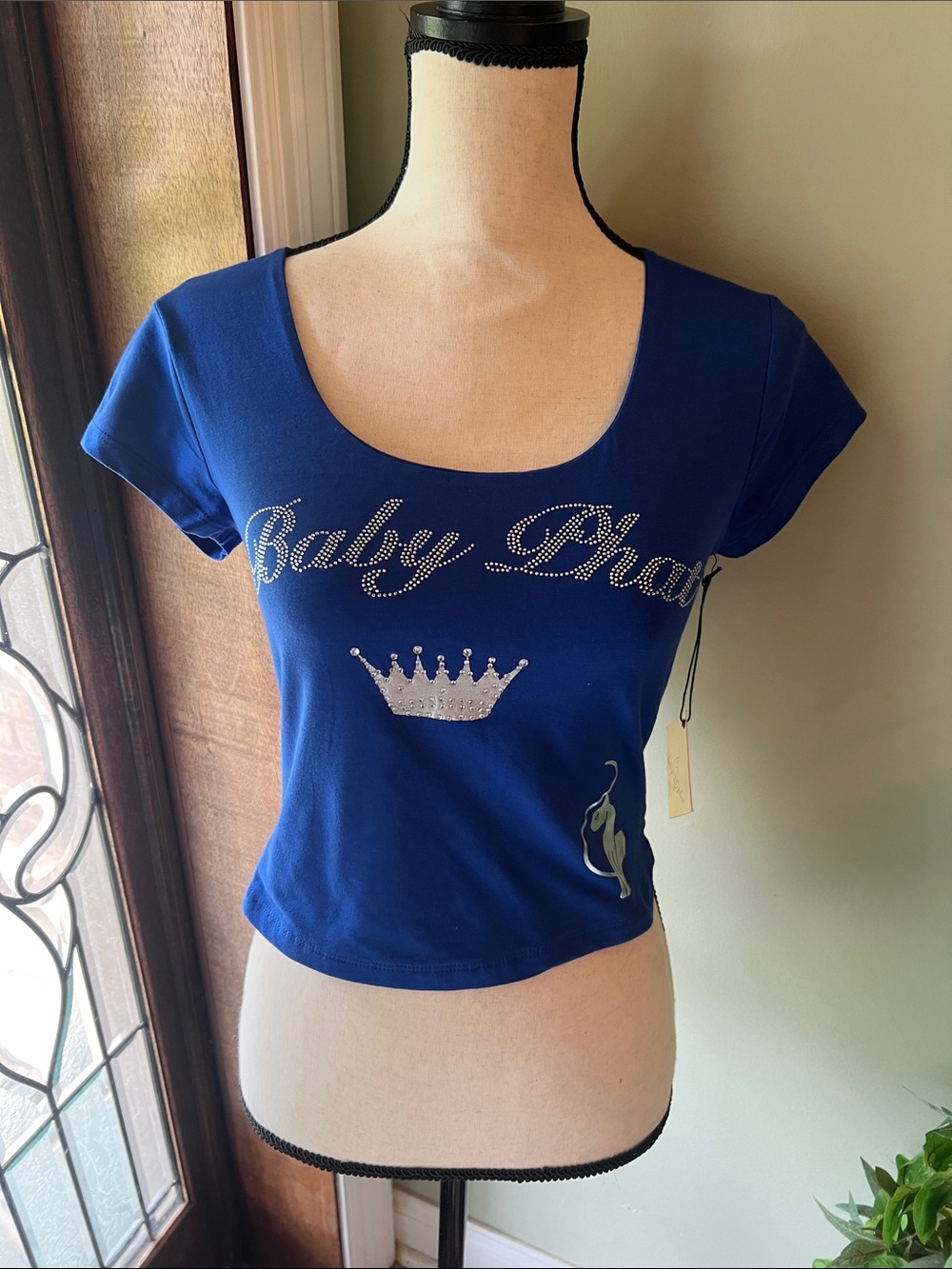 Baby Phat Royal Blue Rhinestone Logo Crop Tee
